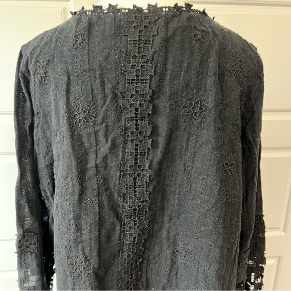 Soft Surrounding Black Embroidered Tunic Crochet Lace Trim Long Sleeve Boho XL - Picture 7 of 10